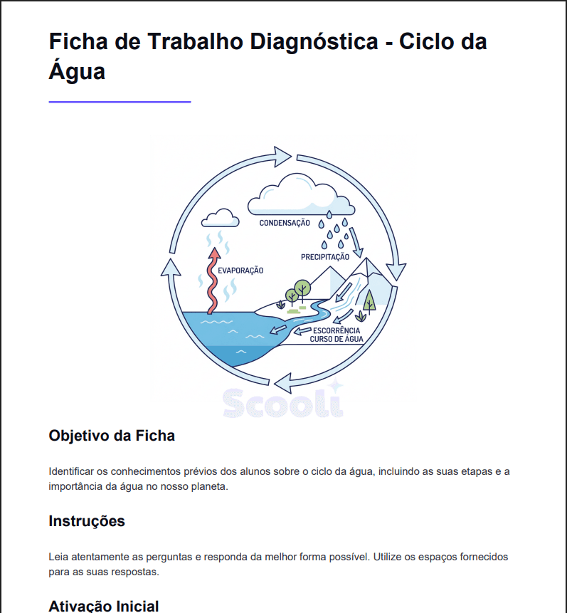 Exemplo real de uma ficha de trabalho criada com a Scooli