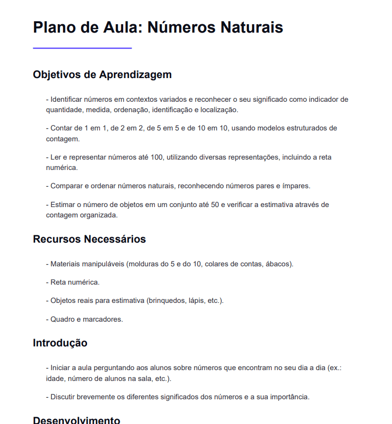 Exemplo real de uma planificação criada com a Scooli